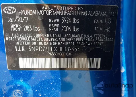 2017 Hyundai Elantra Se from USA, damaged, VIN 5NPD74LFXHH182664